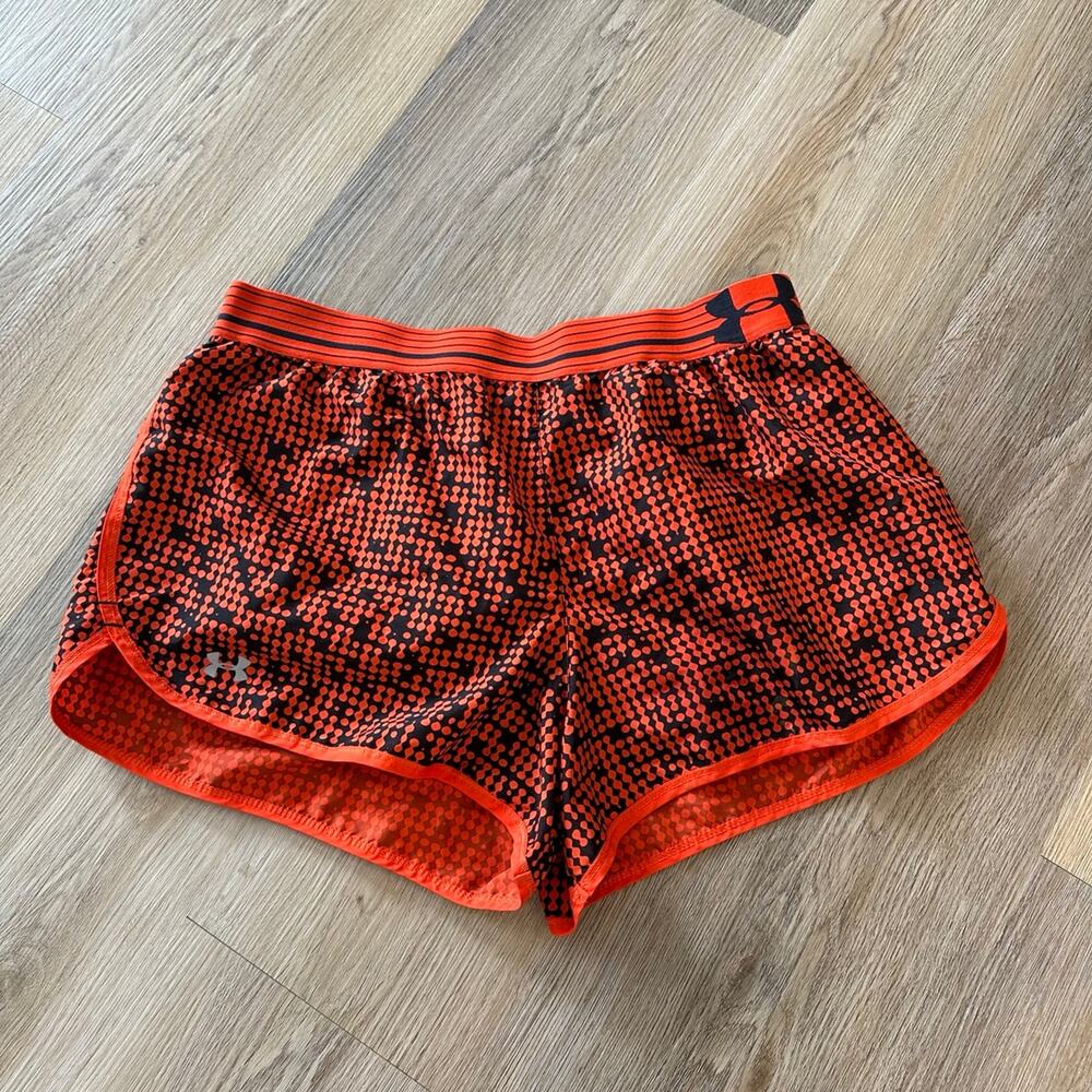 Under Armour Perfect Pace Printed Shorts Orange Black Dots Womens Med